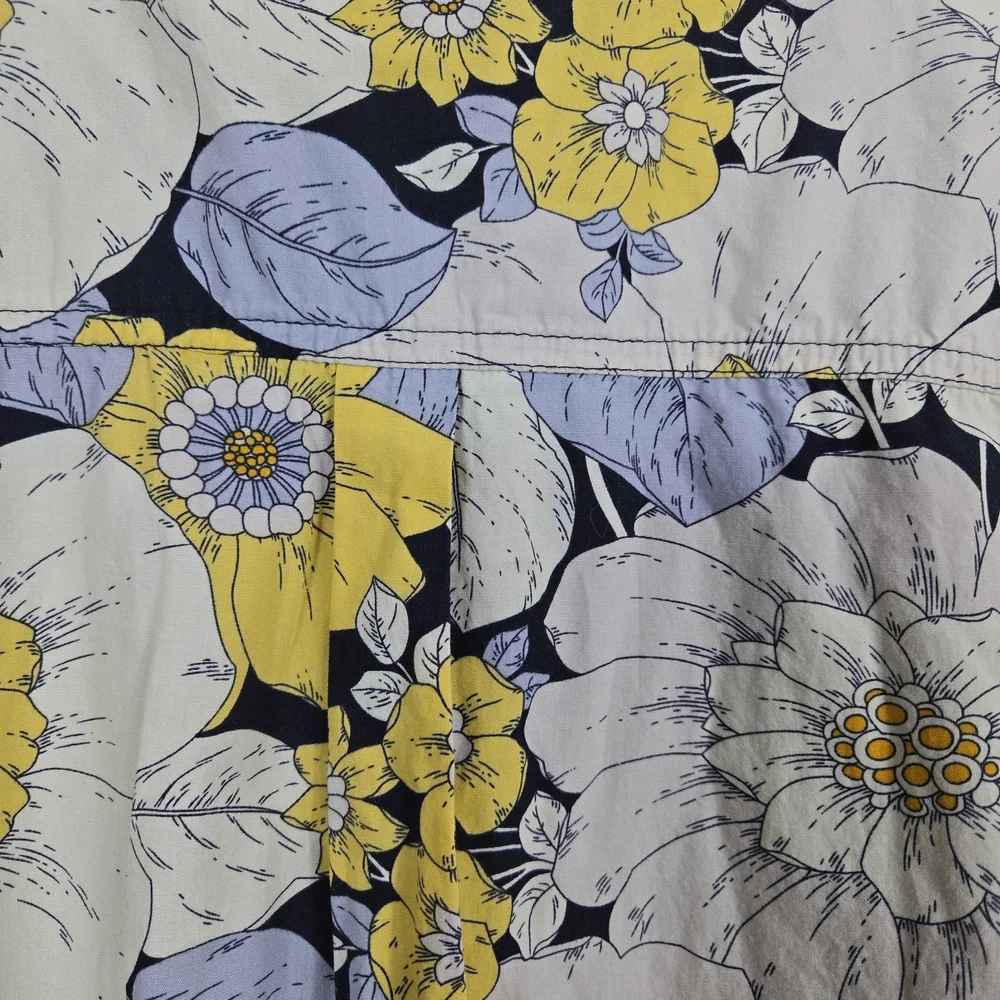 Gap Kids Girls Yellow Gray Floral Short Sleeve Button Shirt Dress‎ Medium Preppy
